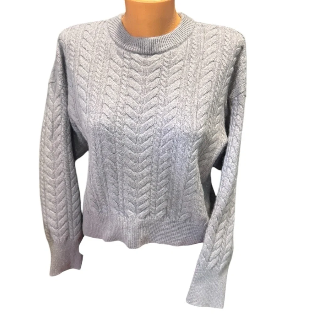 Sweaty Betty Women's Cable Cashmere Wool Blend Sweater Size Large Lavender Gray